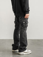 Black Stone Wash 3D Multi-Pocket Work Denim