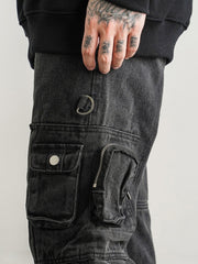 Black Stone Wash 3D Multi-Pocket Work Denim