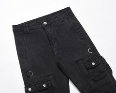 Black Stone Wash 3D Multi-Pocket Work Denim