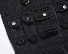 Black Stone Wash 3D Multi-Pocket Work Denim