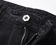 Black Stone Wash 3D Multi-Pocket Work Denim