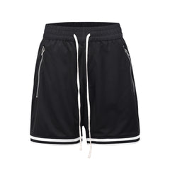 Black Zip & Flap Pocket Mesh Basketball Shorts