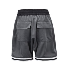 Grey Zip & Flap Pocket Mesh Basketball Shorts