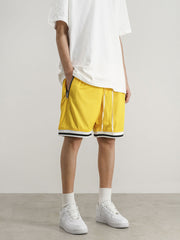 Yellow Zip & Flap Pocket Mesh Basketball Shorts