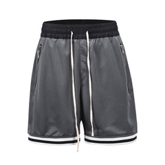 Grey Zip & Flap Pocket Mesh Basketball Shorts