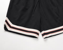 Black, Red & White Stripe Drawstring Waist Shorts