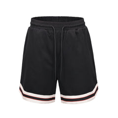 Black, Red & White Stripe Drawstring Waist Shorts