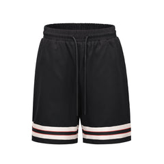 Black, Red & White Stripe Knit Shorts