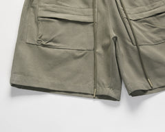 Green Front Zip Cargo Shorts