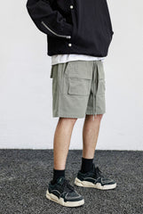 Green Front Zip Cargo Shorts