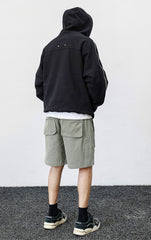 Green Front Zip Cargo Shorts