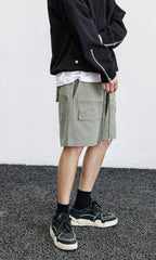 Green Front Zip Cargo Shorts