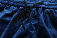 Blue Paisley Print Zip Pocket Knit Shorts