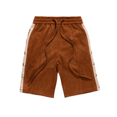 Brown Micro Suede Star Side Stripe Shorts