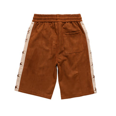 Brown Micro Suede Star Side Stripe Shorts