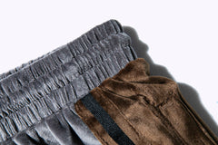 Grey & Brown Front Script Velour Shorts