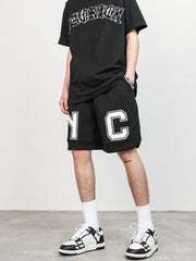 Black Front NC Print Waffle Knit Shorts