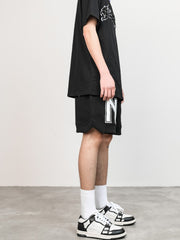 Black Front NC Print Waffle Knit Shorts