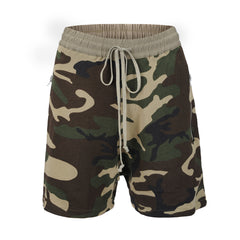 Camo Drawstring Waist Zip Pocket Twill Shorts