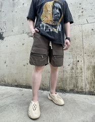 Brown Dual Pocket Zip Cargo Twill Shorts