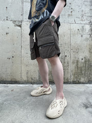 Brown Dual Pocket Zip Cargo Twill Shorts