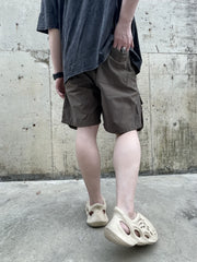 Brown Dual Pocket Zip Cargo Twill Shorts