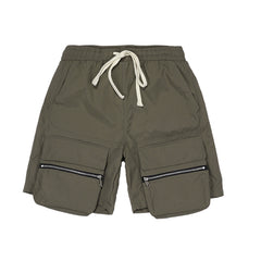 Brown Dual Pocket Zip Cargo Twill Shorts