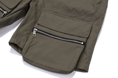 Brown Dual Pocket Zip Cargo Twill Shorts