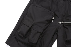 Black Zip & Flap Multi-Pocket Shorts