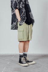 Lime Green Vintage Wash Distressed Cargo Shorts