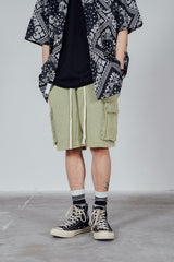 Lime Green Vintage Wash Distressed Cargo Shorts