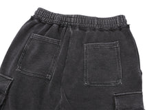 Black Vintage Wash Distressed Cargo Shorts