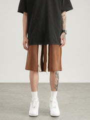 Brown Oversized Drawstring Knit Shorts