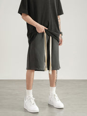 Grey Oversized Drawstring Knit Shorts