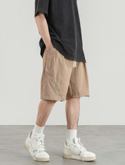 Khaki Dual Side Zip Twill Shorts