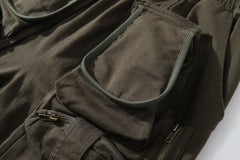 Olive Green Velcro & Zip Detachable Multi-Pocket Tech Shorts