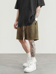 Army Green Micro-Suede Zip Pocket Shorts