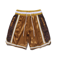 Gold Leopard Satin Basketball Shorts
