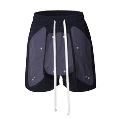 Black Dual Contrast Panel Nylon Drop Crotch Shorts