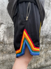 Black Multi-Color Zip & Flap Pocket Mesh Basketball Shorts