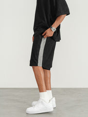 Black Contrast Side Stripe Micro-Suede Shorts