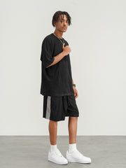 Black Contrast Side Stripe Micro-Suede Shorts