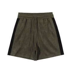 Army Green Contrast Side Stripe Micro-Suede Shorts