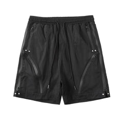 Black Curved Zip Nylon Shorts