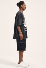 Black Multi Pocket Zip & Snap Cargo Shorts