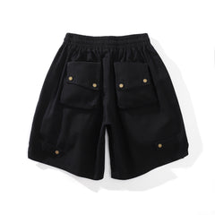 Black 3D Zip & Snap Multi-Pocket Shorts