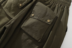 Army Green 3D Zip & Snap Multi-Pocket Shorts