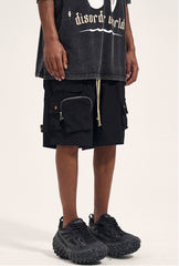 Black 3D Zip & Snap Multi-Pocket Shorts