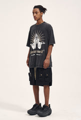Black 3D Zip & Snap Multi-Pocket Shorts