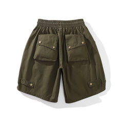 Army Green 3D Zip & Snap Multi-Pocket Shorts
